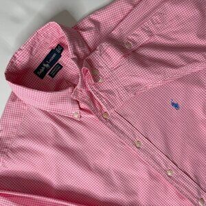 Ralph Lauren Men's LS Shirt 16.5 32/33 Yarmouth Pink White Check Oxford Pony